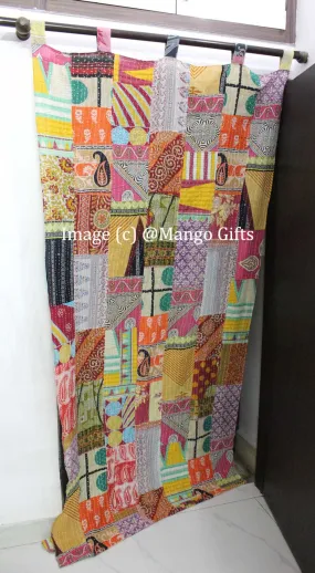 Recycled Indian Vintage Sari Curtain Kantha Embroidered Patchwork 100%Cotton Boho Theme Window Door Drapes