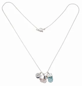 SUPERPOWER CHARM NECKLACE - AQUAMARINE WITH ROSE QUARTZ - SILVER