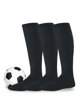 TeeHee Socks Unisex Soccer Acrylic Over The Knee High Black 3-Pack (50081)