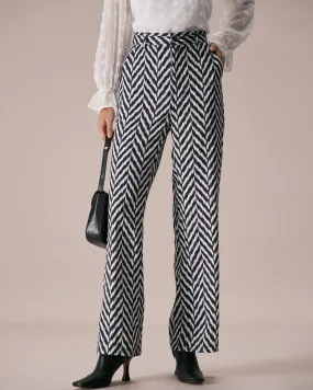 The Grey Wave Pattern Button Straight Pants