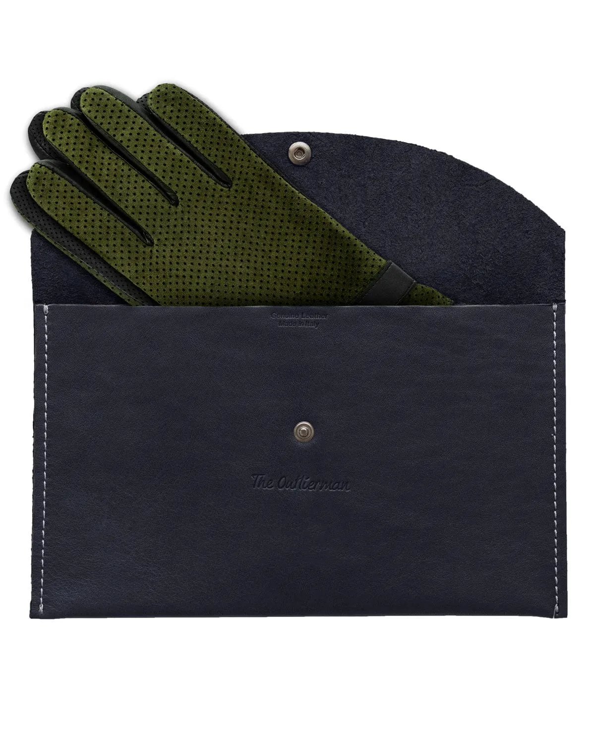 WINTER ROAD - Suede and Cashmere Driving Gloves - Olive/Black